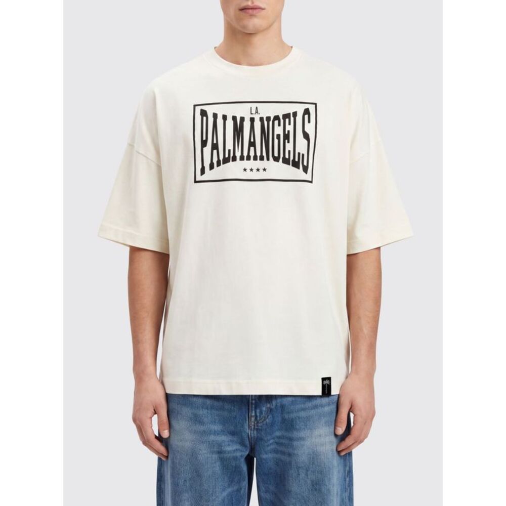 Palm Angels Men Palm Angels Contrast Front Logo Print Cotton Crewneck T-Shirt